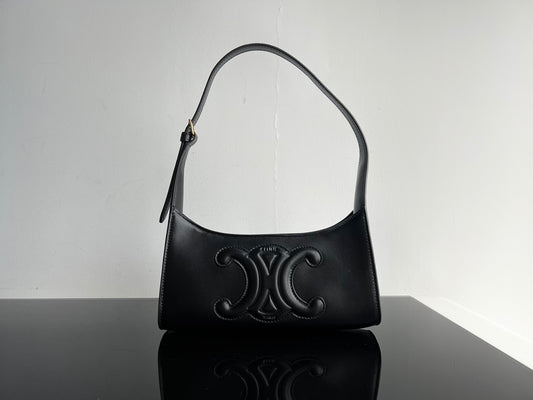 Celine Cuir Triomphe Shoulder Bag - Black Smooth Calfskin Handbag