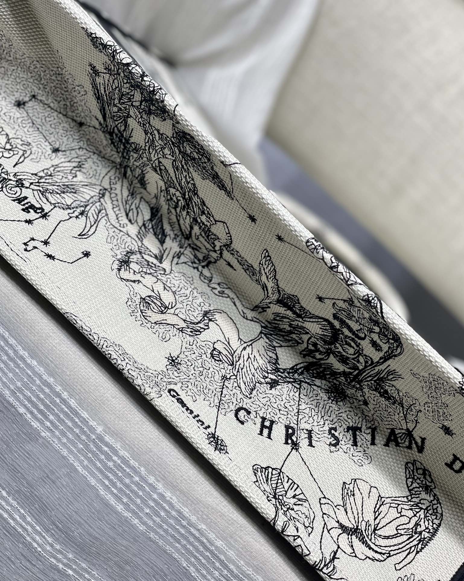 Christian Dior Book Tote Blue and White Zodiac Embroidered Canvas Bag