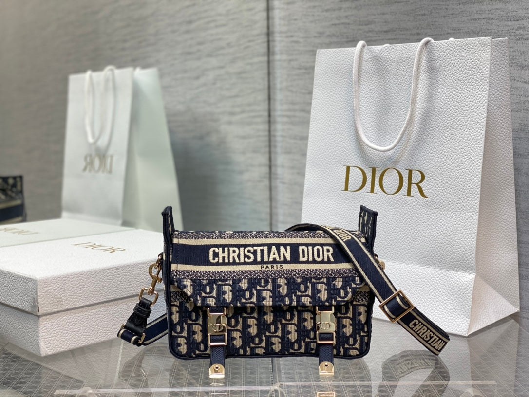 Dior Vintage Blue Monogram Canvas Mini Crossbody Shoulder Bag
