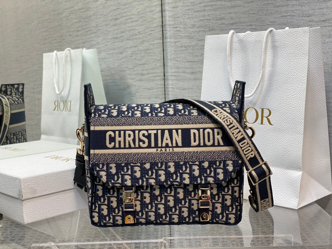 Dior Luxury Monogram Canvas Messenger Bag with Wide Shoulder Strap