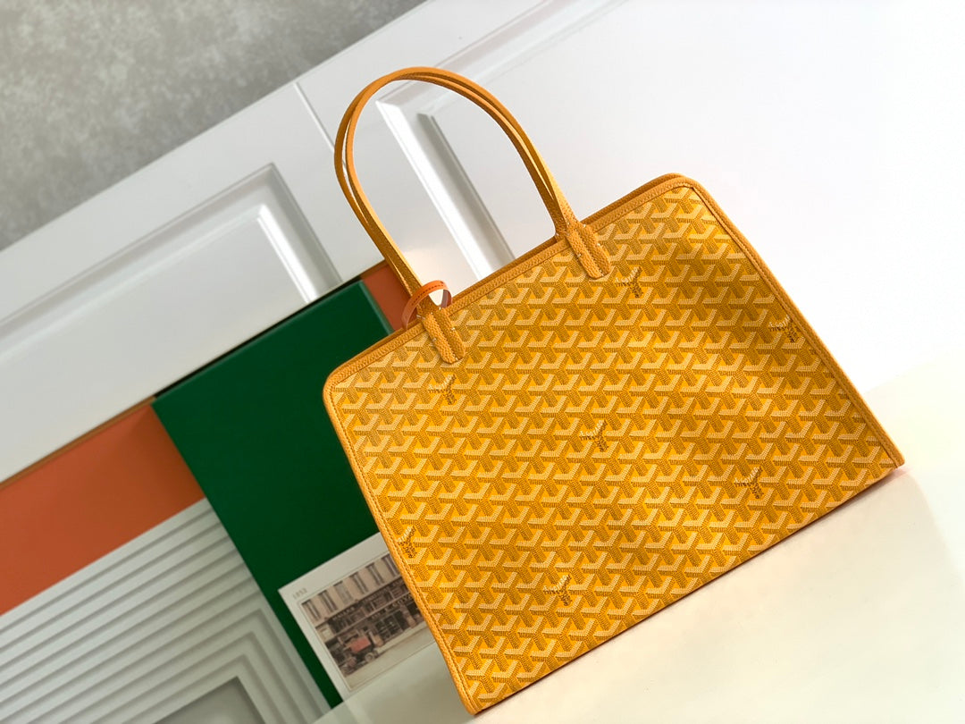 Gogy Yellow Chevron Pattern Large Canvas Tote Bag with Top Handles