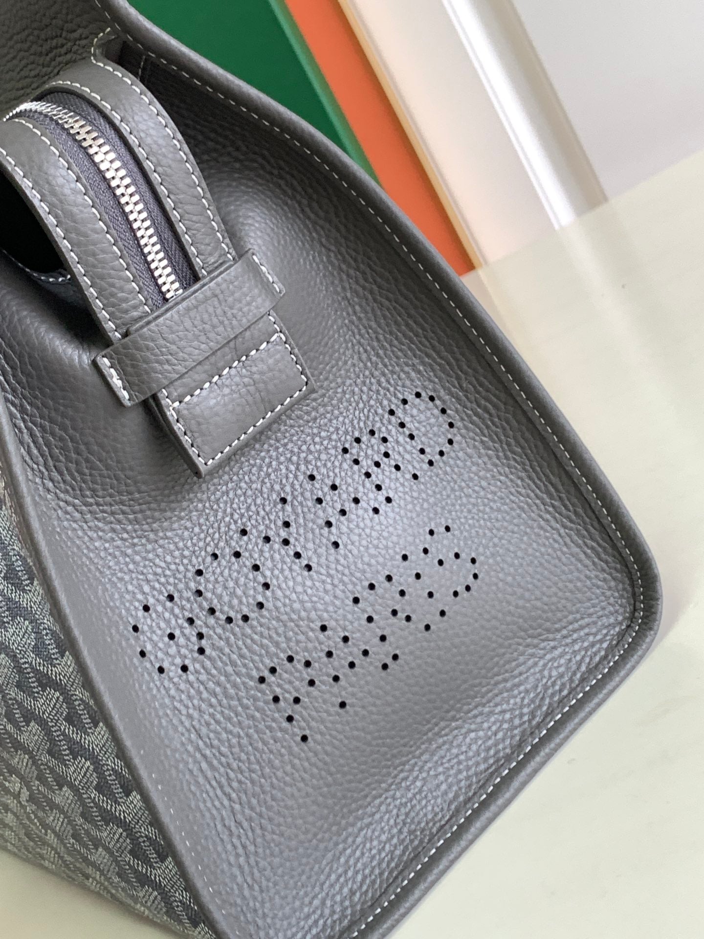 Gogy Grey Chevron Geometric Pattern Structured Tote Bag with Handles