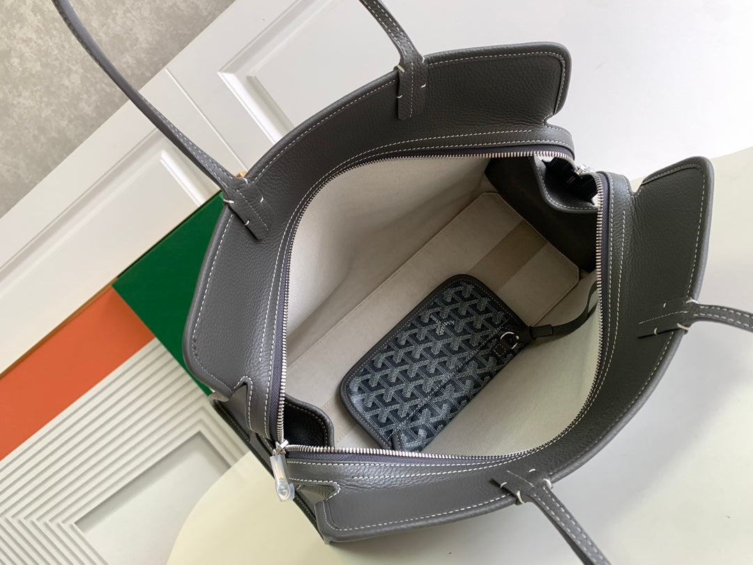 Gogy Grey Chevron Geometric Pattern Structured Tote Bag with Handles