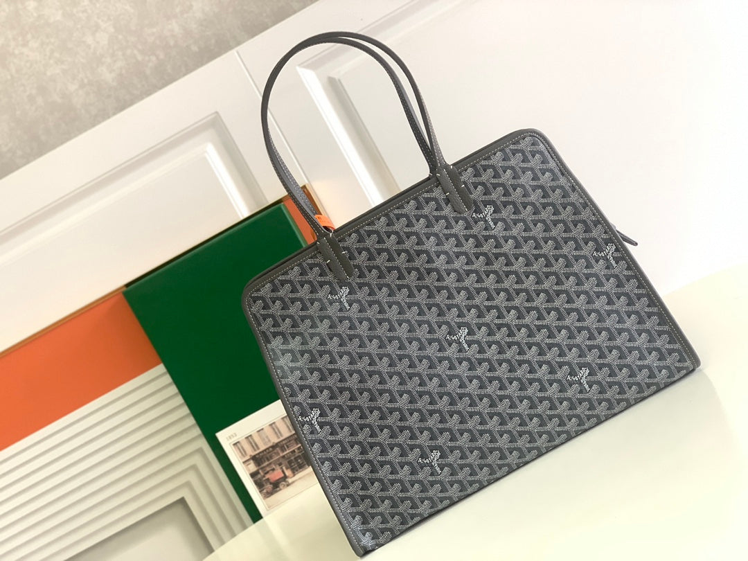 Gogy Grey Chevron Geometric Pattern Structured Tote Bag with Handles