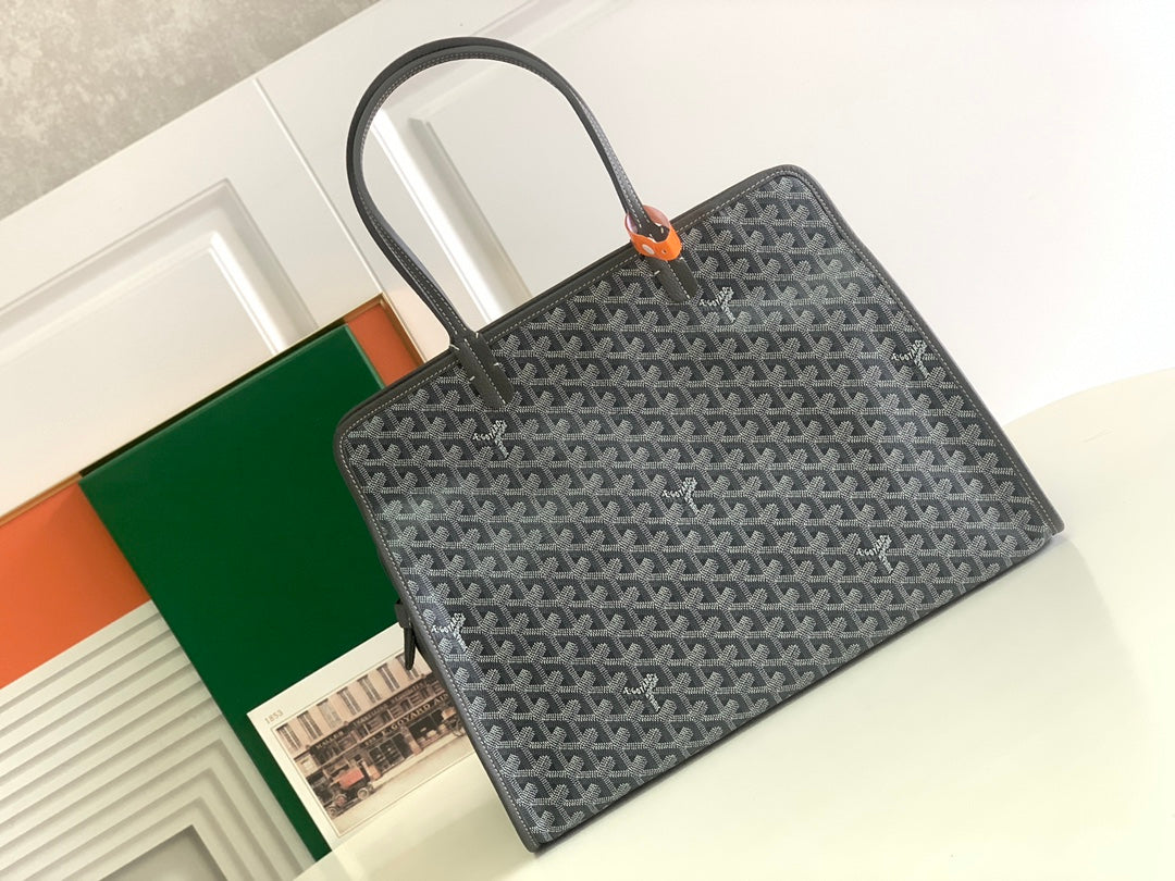 Gogy Grey Chevron Geometric Pattern Structured Tote Bag with Handles