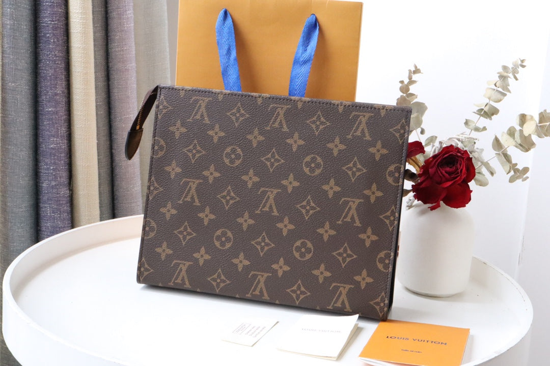 Louis Vuitton Classic Brown Monogram Canvas Zippered Clutch Pouch Organizer