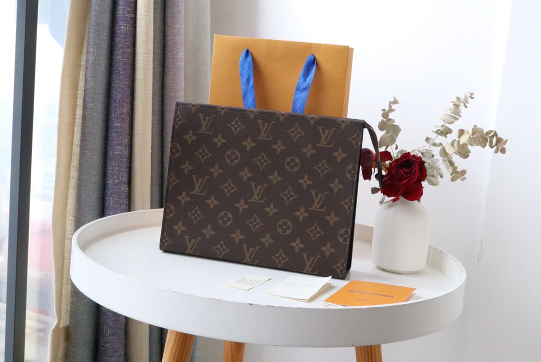 Louis Vuitton Classic Brown Monogram Canvas Zippered Clutch Pouch Organizer