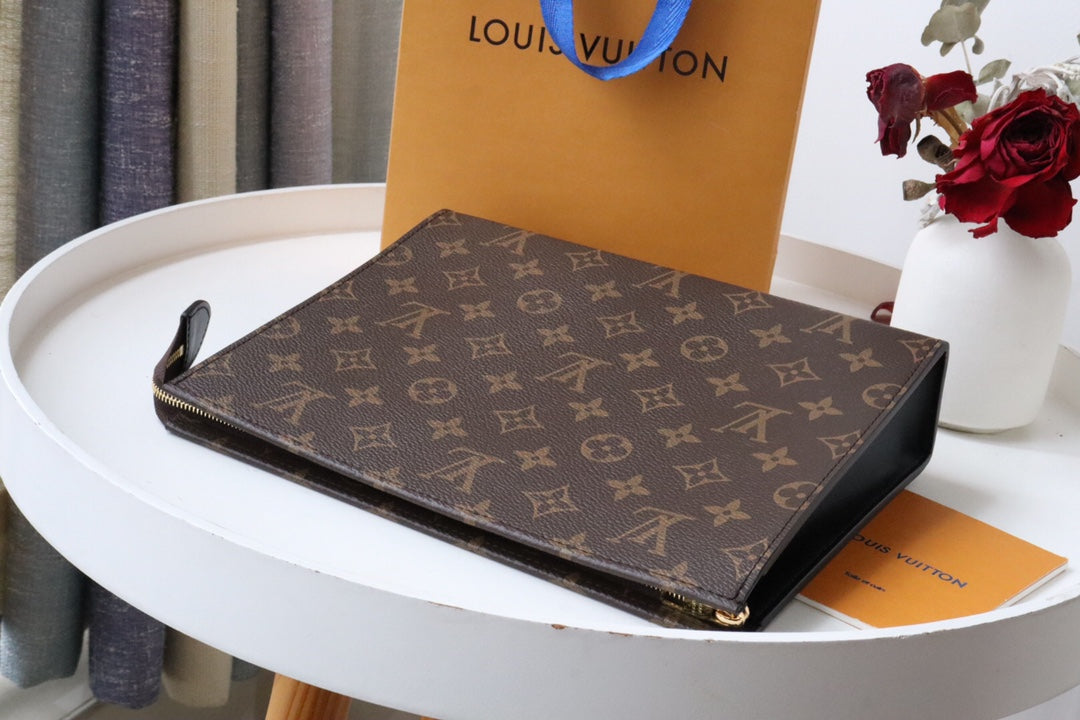Louis Vuitton Classic Brown Monogram Canvas Zippered Clutch Pouch Organizer