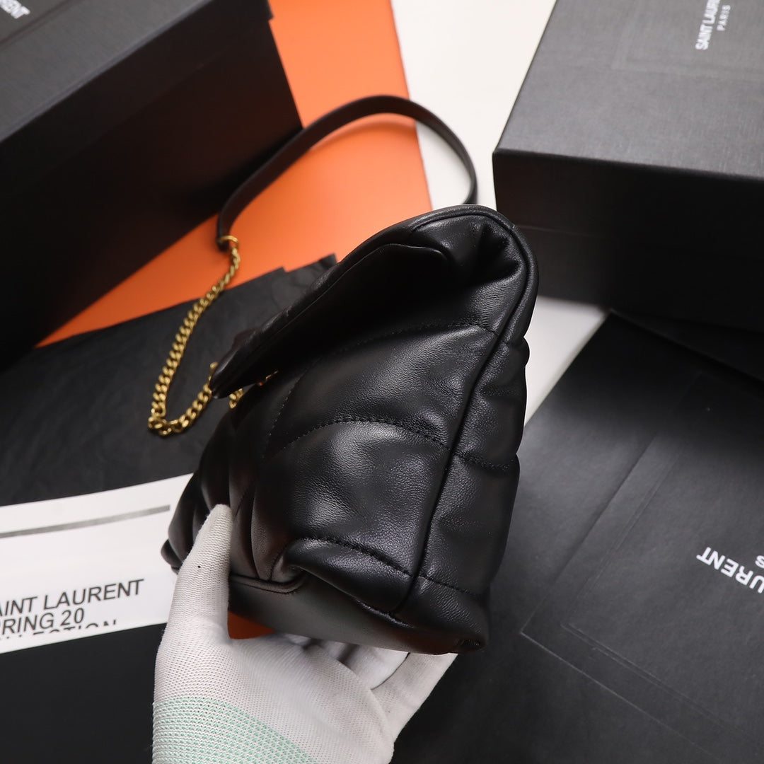 Saint Laurent Loulou Puffer Mini Shoulder Bag in Quilted Lambskin Leather - Black with Gold Hardware