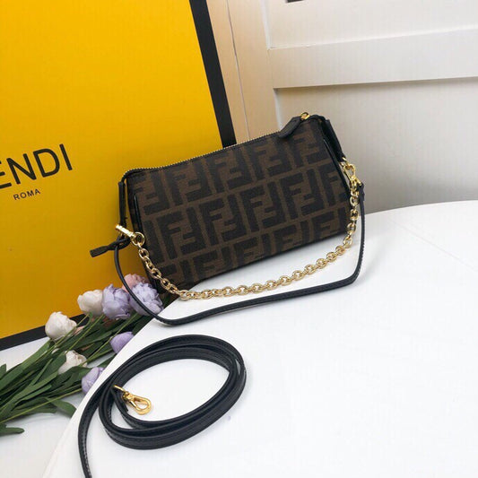 Fendi Baguette Small Monogram FF Canvas Shoulder Bag - Brown/Tobacco