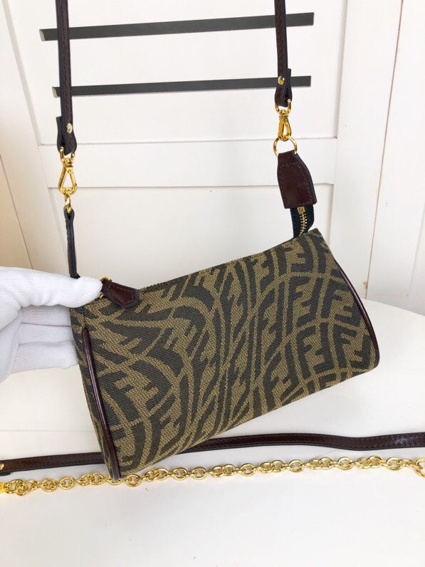 Fendi Zucca Print Mini Barrel Bag - Brown Monogram Canvas Shoulder Bag
