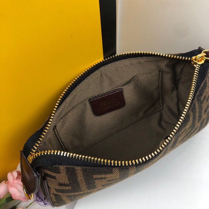 Fendi Zucca Monogram FF Logo Canvas Small Shoulder Bag with Gold Chain