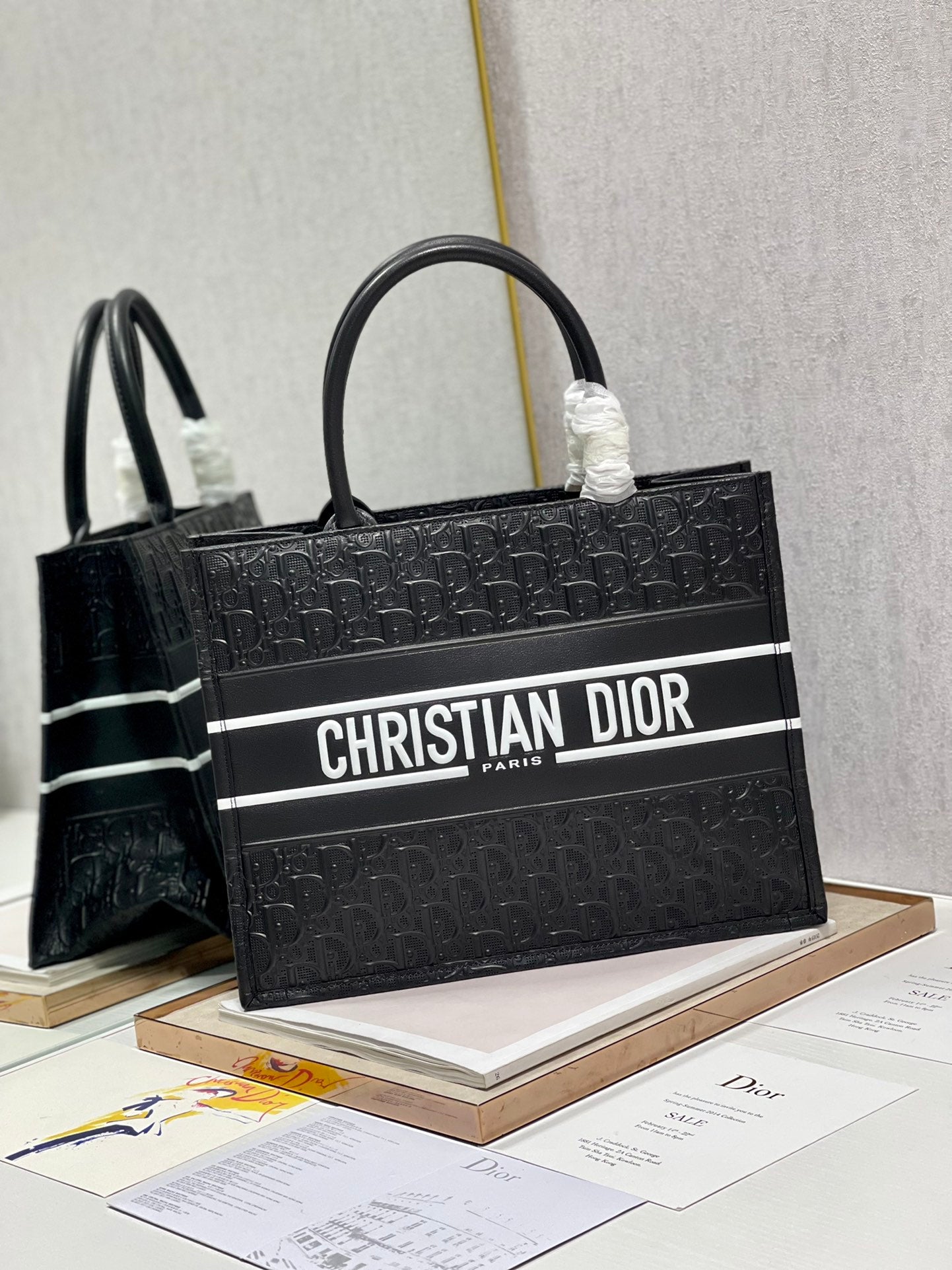 Christian Dior Large Book Tote Bag - Black Dior Oblique Embroidered Canvas