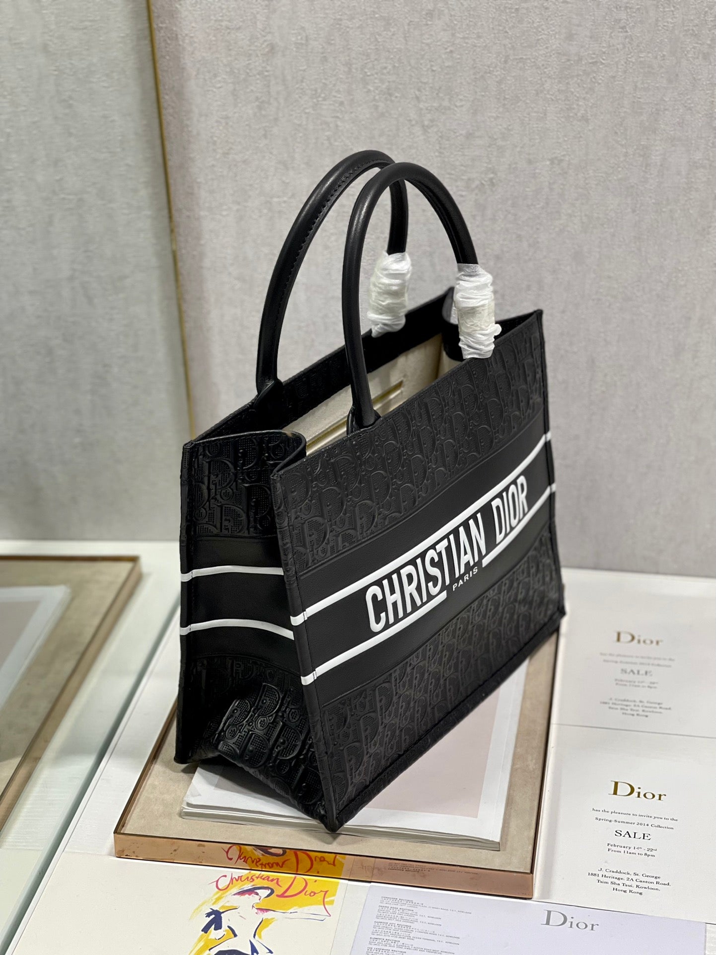 Christian Dior Large Book Tote Bag - Black Dior Oblique Embroidered Canvas