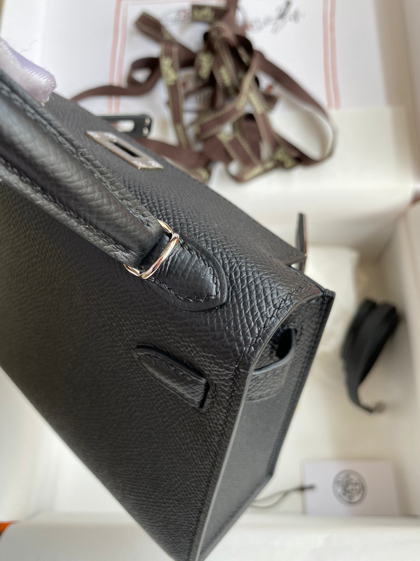 Black Textured Leather Top-Handle Handbag with Silver Hardware