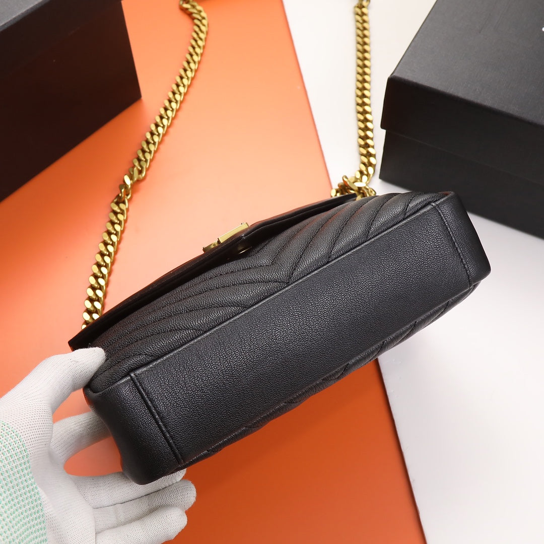 Saint Laurent Monogram Envelope Bag in Quilted Leather - Black/Gold