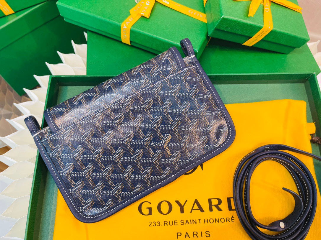 Gogy Navy Blue Chevron Pattern Leather Crossbody Bag with Strap
