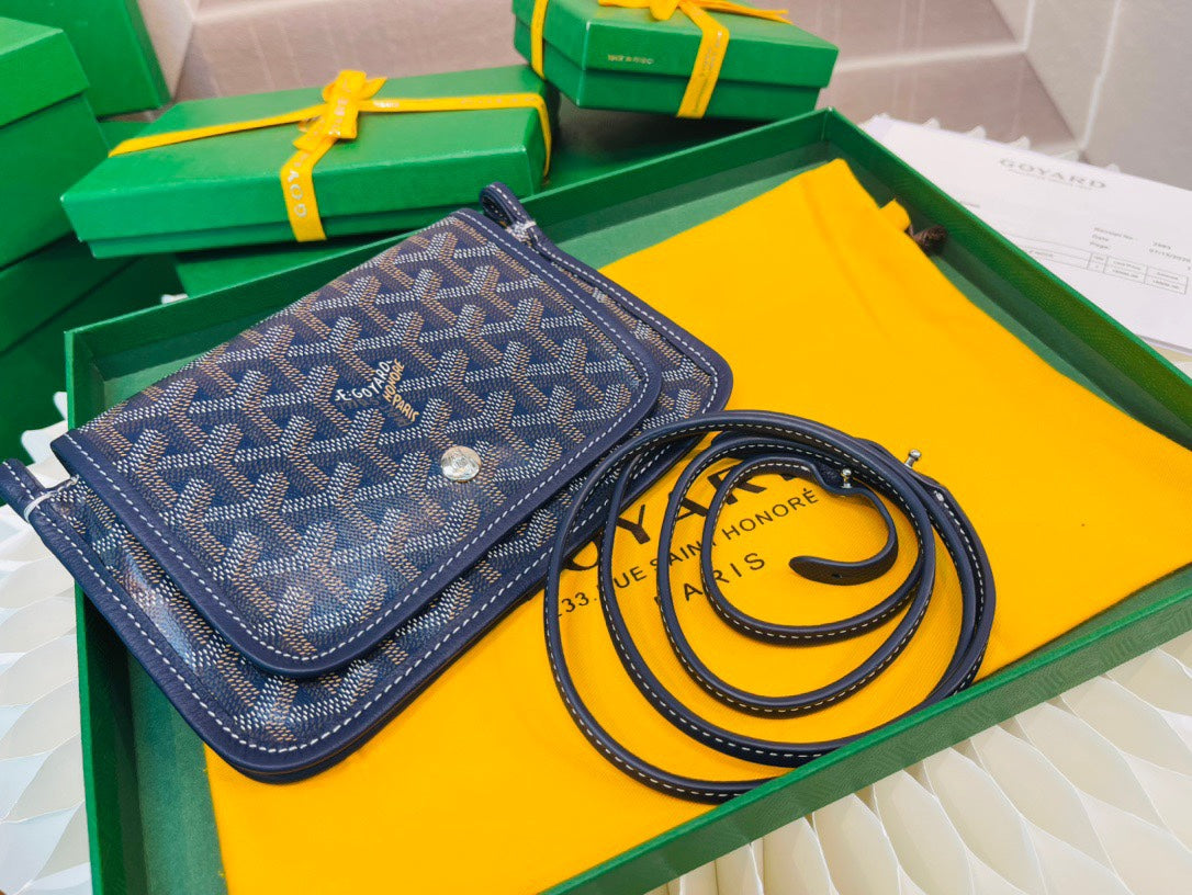 Gogy Navy Blue Chevron Pattern Leather Crossbody Bag with Strap