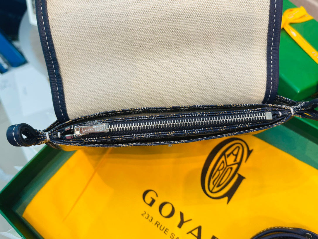 Gogy Navy Blue Chevron Pattern Leather Crossbody Bag with Strap