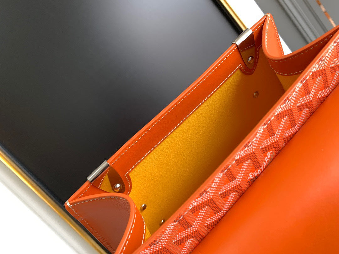 Gogy Orange Chevron Pattern Top Handle Handbag with Wooden Details