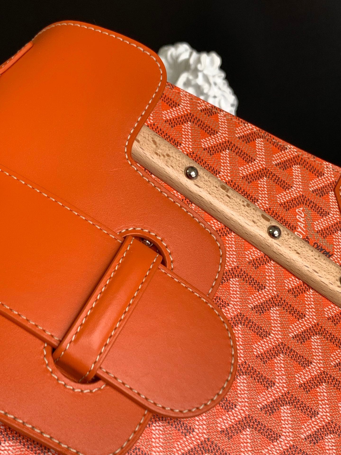 Gogy Orange Chevron Pattern Top Handle Handbag with Wooden Details