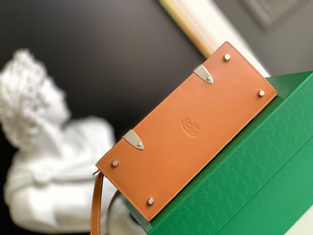 Gogy Luxury Tan Leather Handbag with Protective Metal Bottom Studs