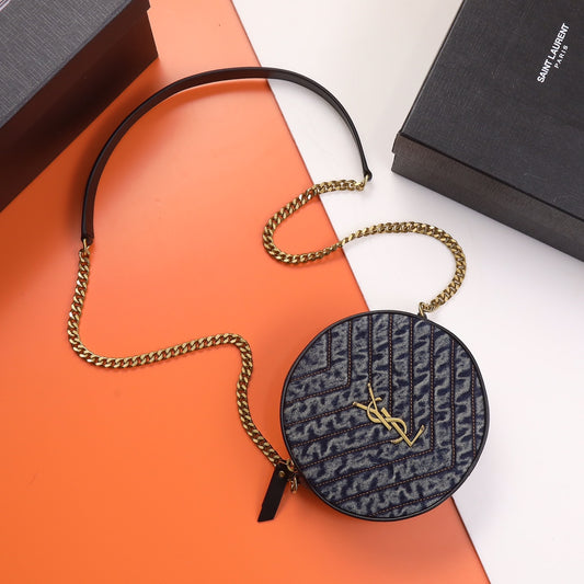 Saint Laurent Round Monogram Crossbody Bag with Gold-Tone Hardware