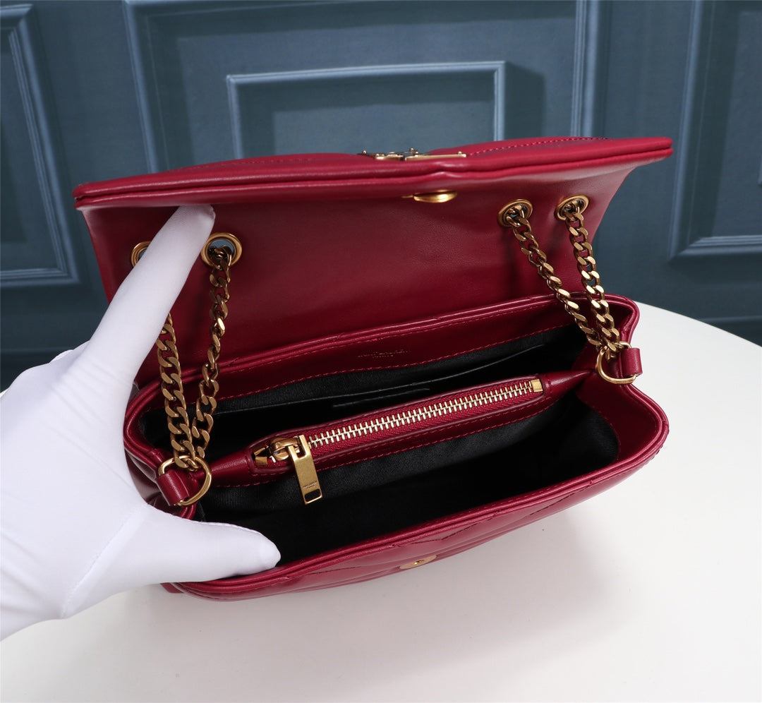 Saint Laurent Small Loulou Shoulder Bag in Quilted Leather - Burgundy
