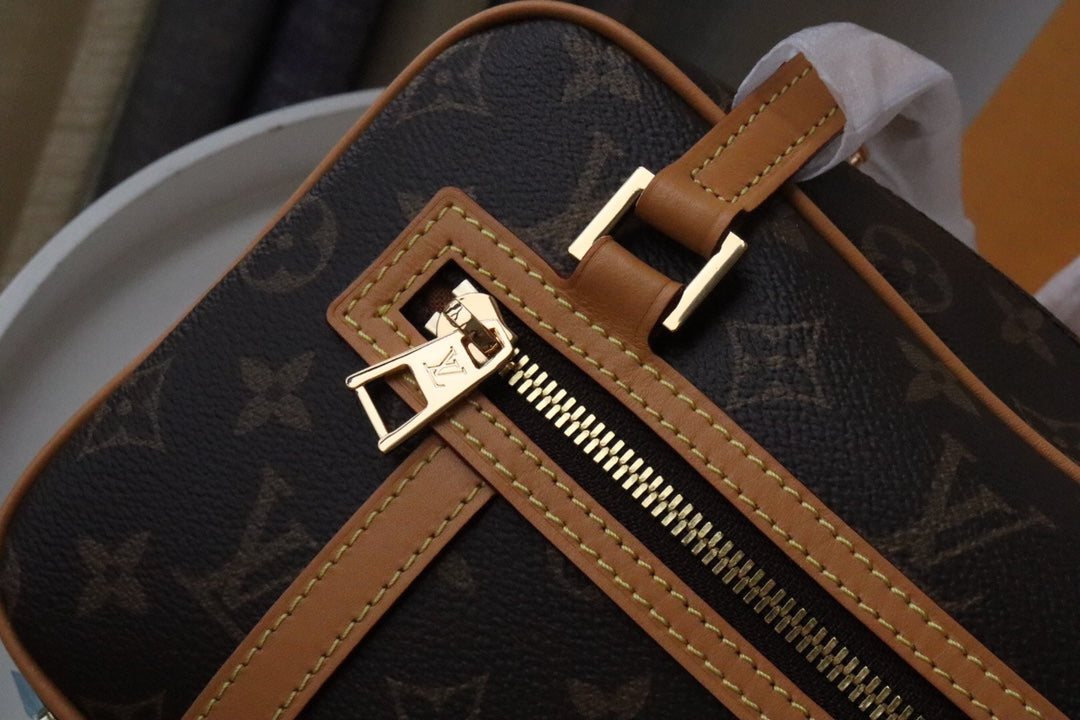 Louis Vuitton Vintage Brown Monogram Printed Canvas Shoulder Bag with Leather Straps