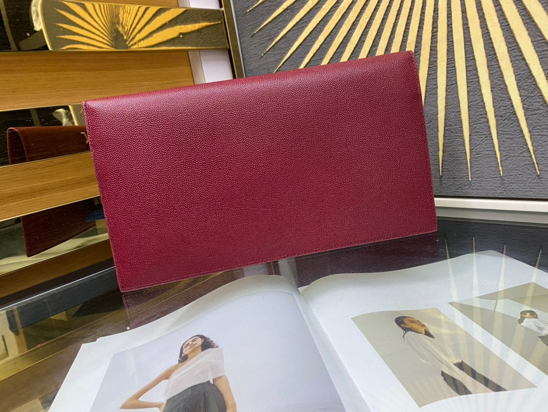 Saint Laurent Uptown Pouch in Grain de Poudre Embossed Leather - Burgundy