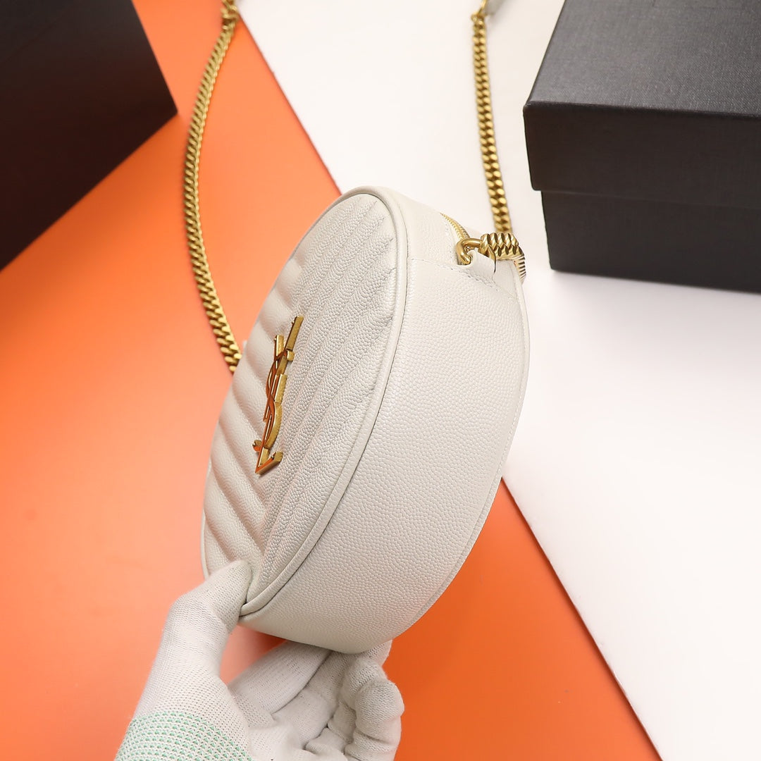 Saint Laurent Vinyle Round Quilted Leather Camera Bag - White/Gold