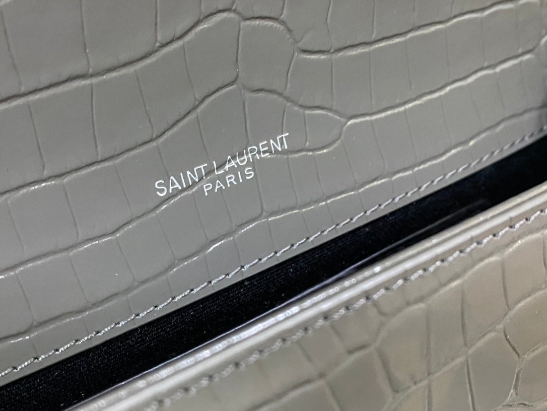 Saint Laurent Kate Medium Tassel Shoulder Bag in Grey Croc-Embossed Leather