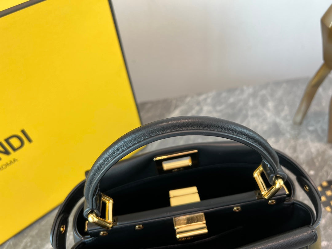Fendi Peekaboo ISeeU Medium Black Leather Handbag with Gold-Finish Hardware
