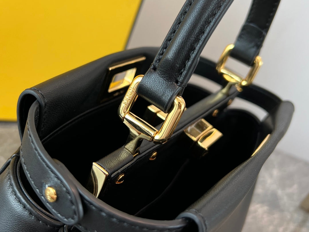 Fendi Peekaboo ISeeU Medium Black Leather Handbag with Gold-Finish Hardware