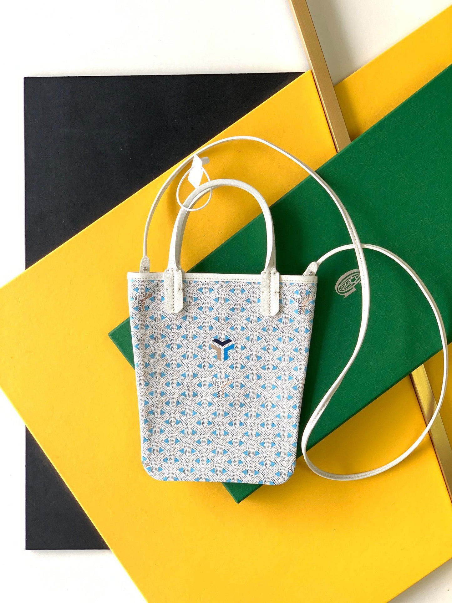 Gogy Cute Yellow Patterned Mini Crossbody Bag with Embroidered Red Heart