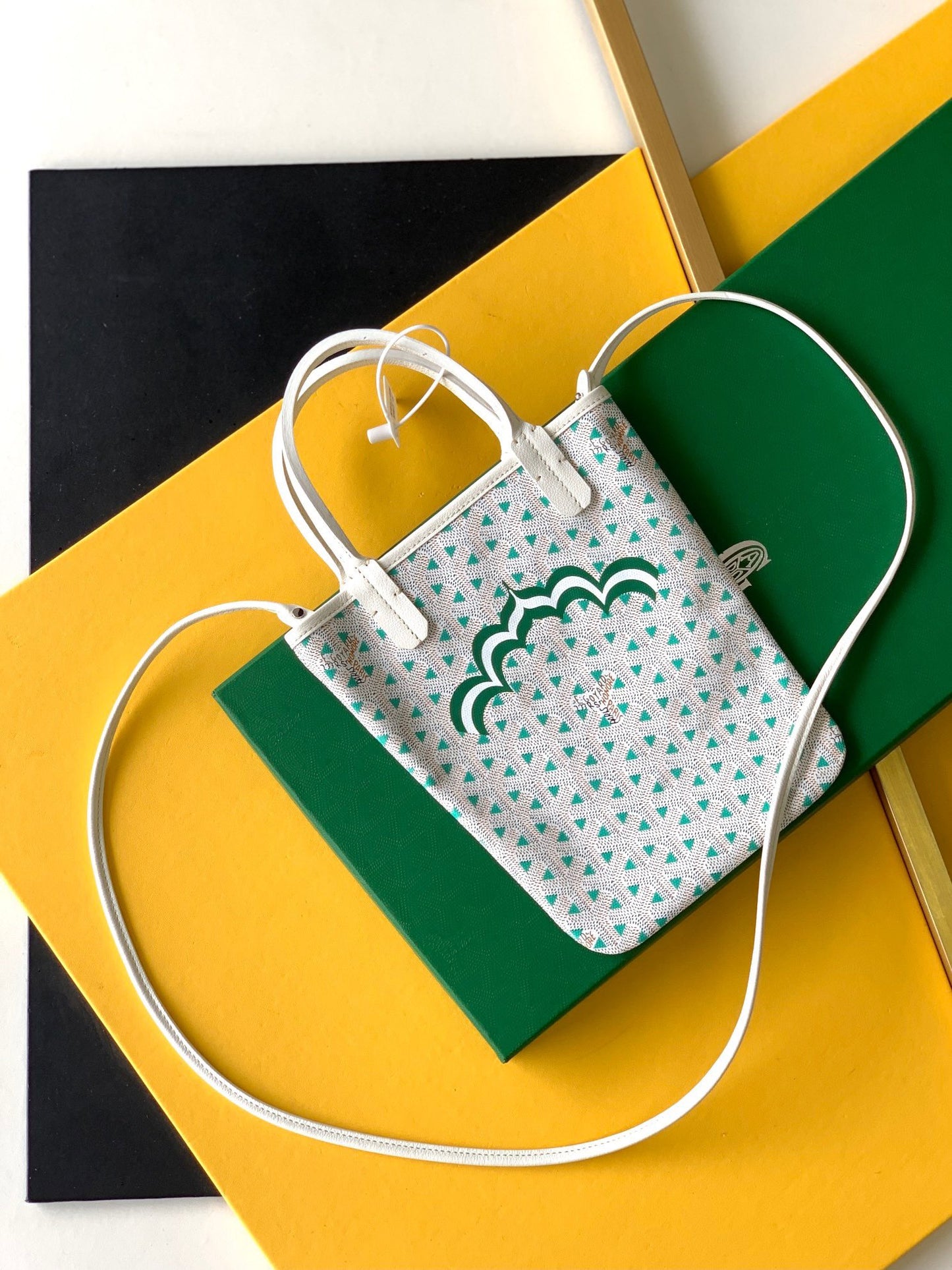 Gogy Cute Yellow Patterned Mini Crossbody Bag with Embroidered Red Heart