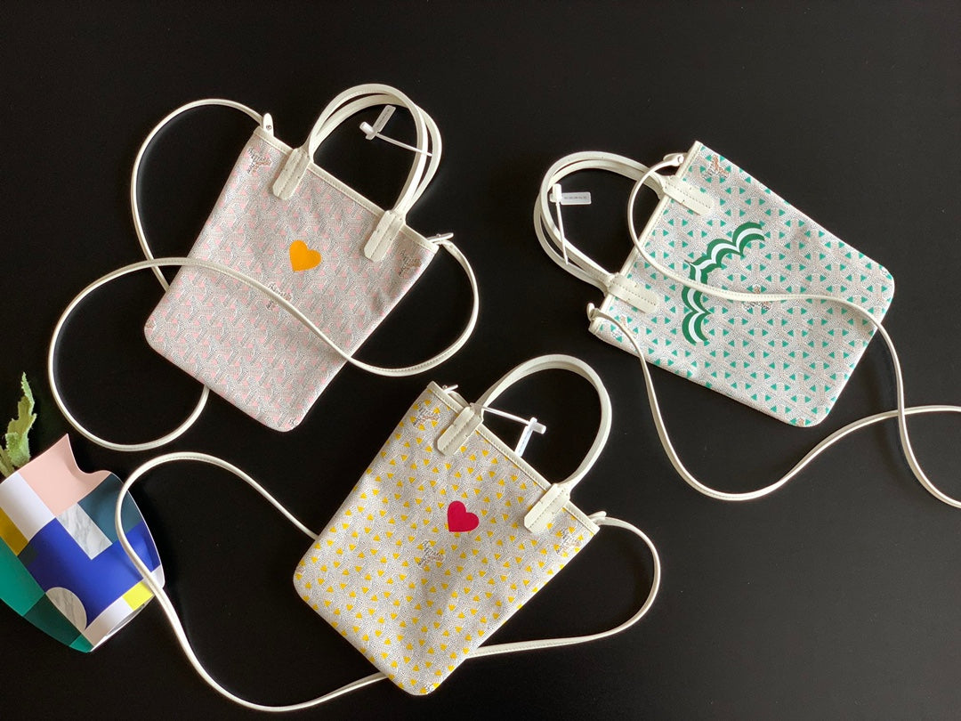 Gogy Cute Yellow Patterned Mini Crossbody Bag with Embroidered Red Heart