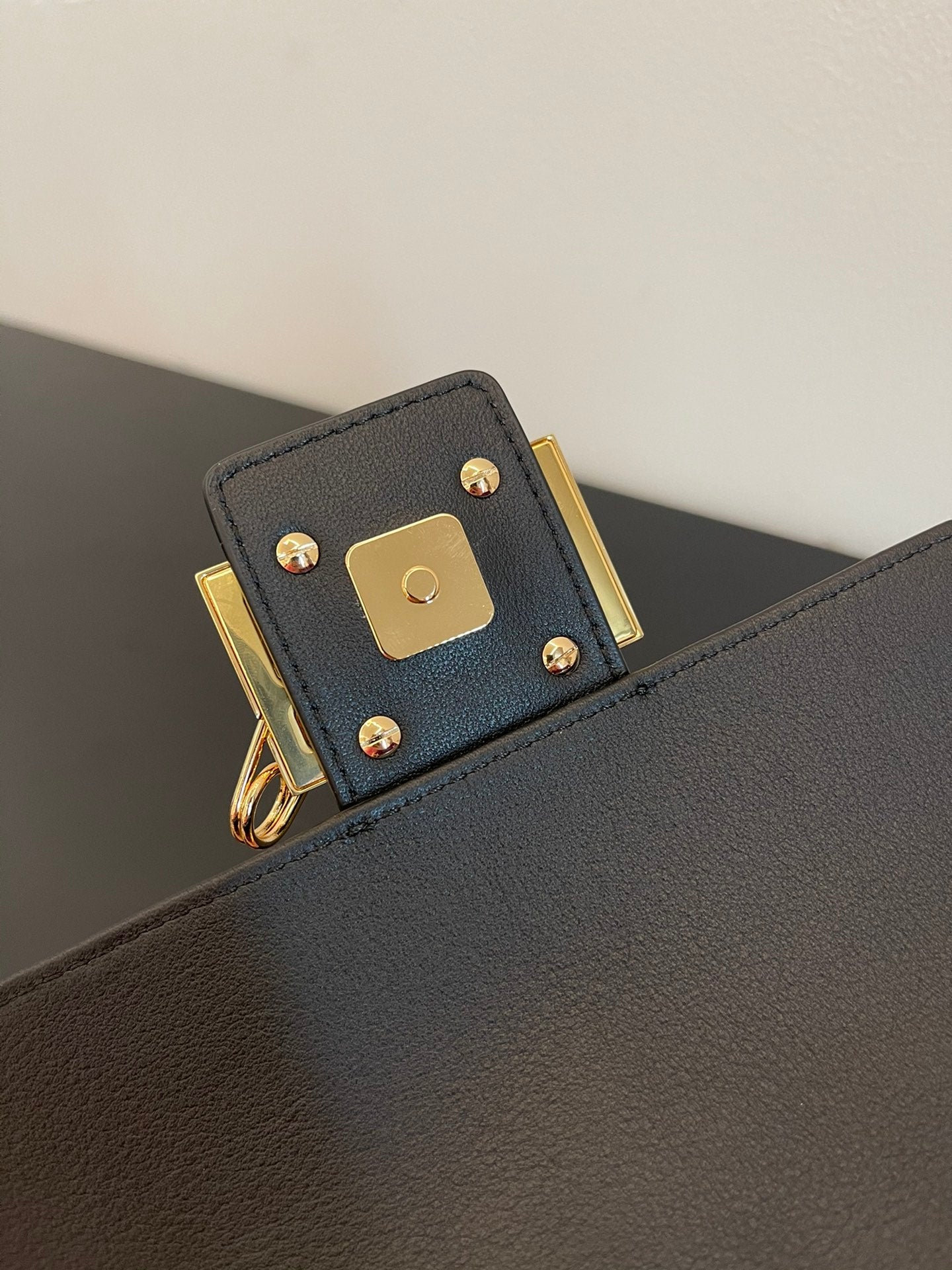 Fendi Black Leather Baguette Bag with Gold Safety Pin Embellishments