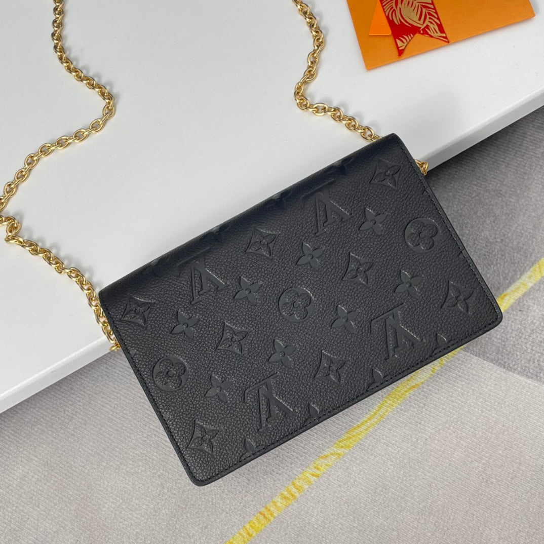 Louis Vuitton Black Embossed Monogram Leather Shoulder Bag with Gold Chain Strap
