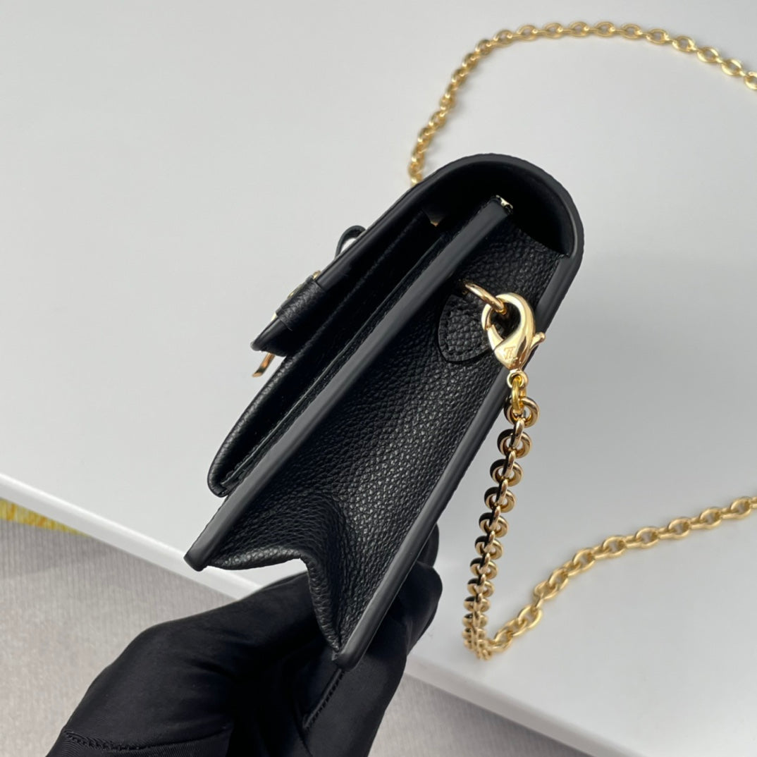 Louis Vuitton Black Embossed Monogram Leather Shoulder Bag with Gold Chain Strap