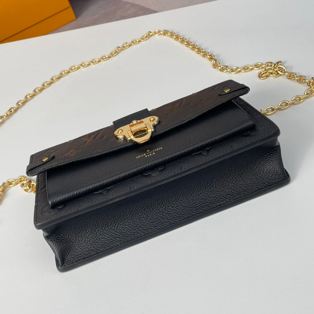 Louis Vuitton Black Embossed Monogram Leather Shoulder Bag with Gold Chain Strap