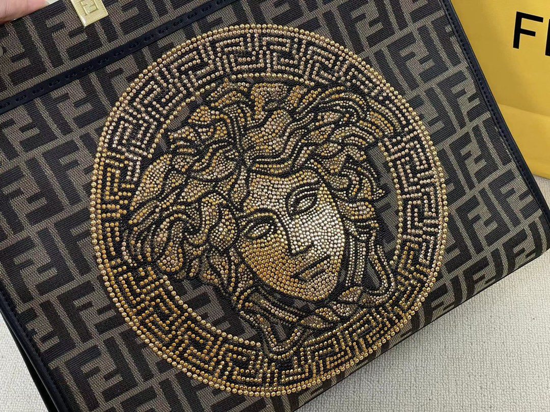 Fendi x Versace Fendace Sunshine Shopper Tote Bag - Brown FF Monogram with Gold Medusa