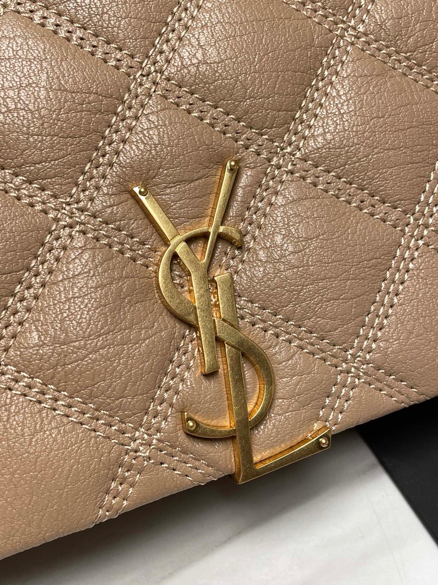 Saint Laurent Cassandre Matelassé Chain Wallet in Quilted Leather - Beige
