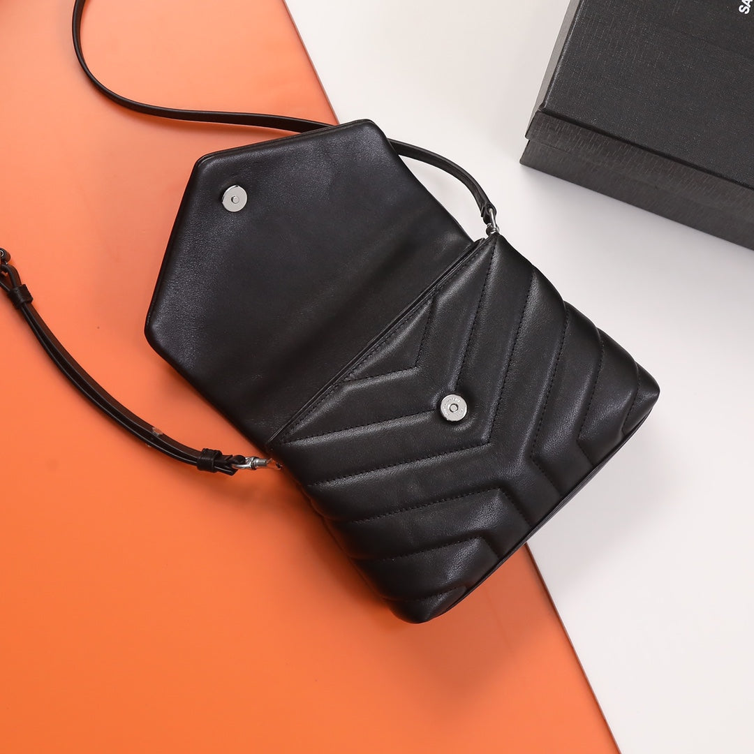Saint Laurent Loulou Toy Strap Bag in Quilted Leather - Black
