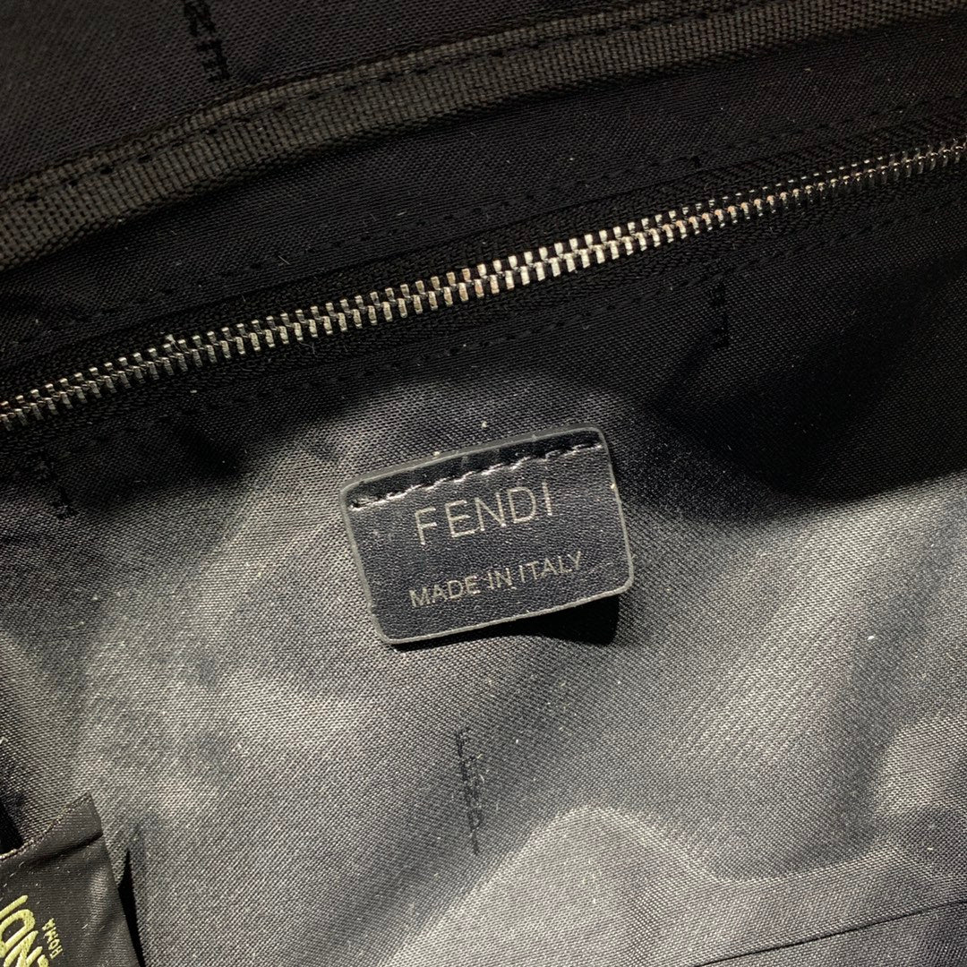Fendi Black Embossed FF Logo Leather Belt Bag