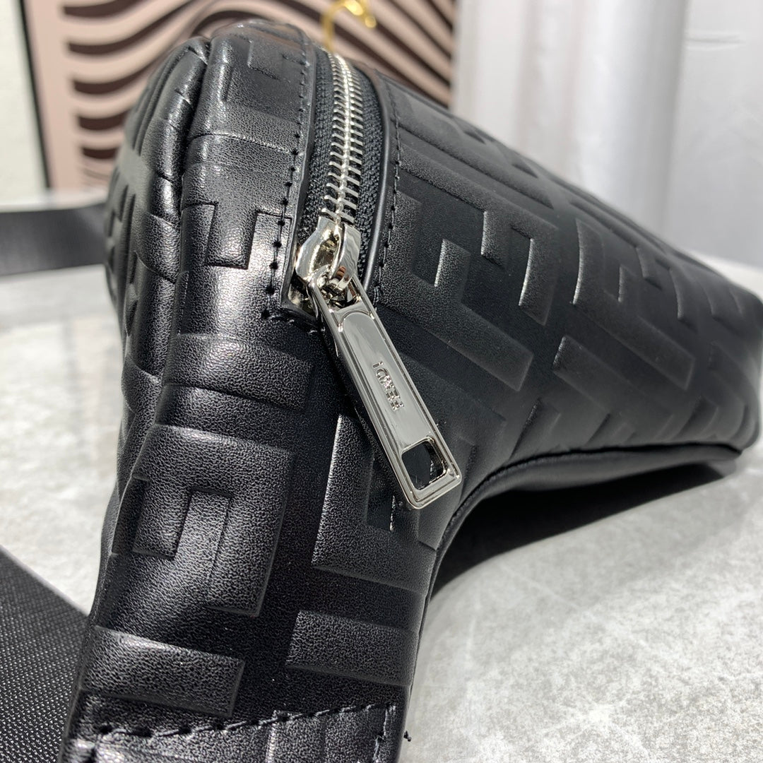 Fendi FF Monogram Embossed Black Leather Belt Bag