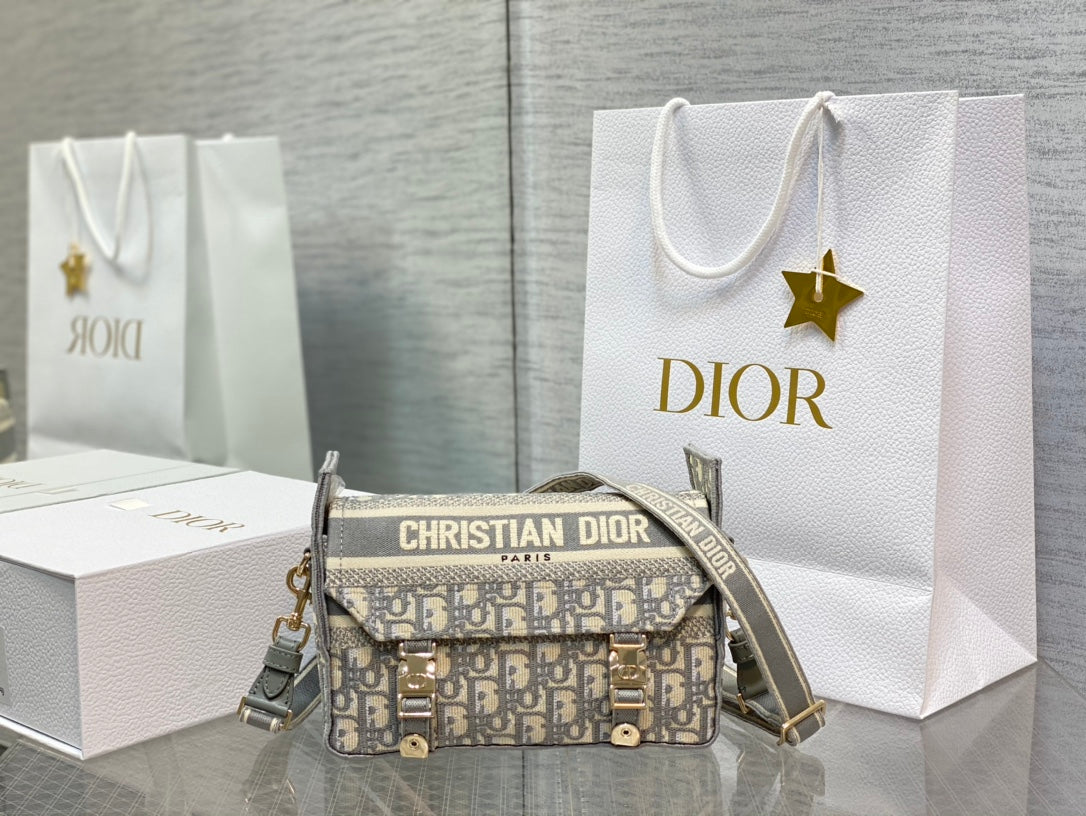 Dior Grey Monogram Jacquard Messenger Bag with Crossbody Strap