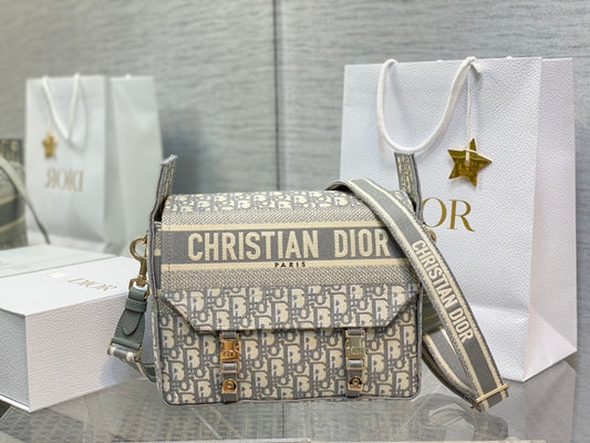 Christian Dior DiorCamp Bag Gray Dior Oblique Embroidery Messenger Bag