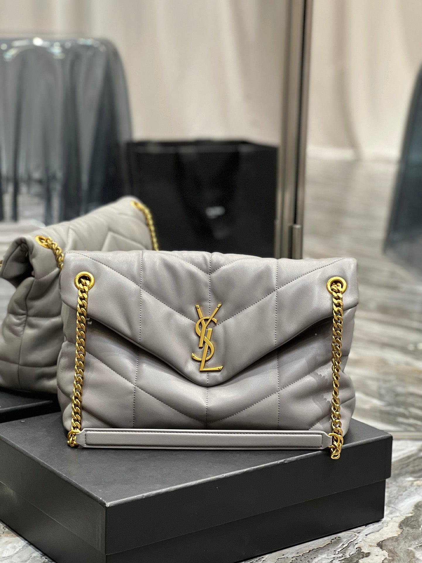 Saint Laurent Toy Loulou Quilted Leather Shoulder Bag - Grey