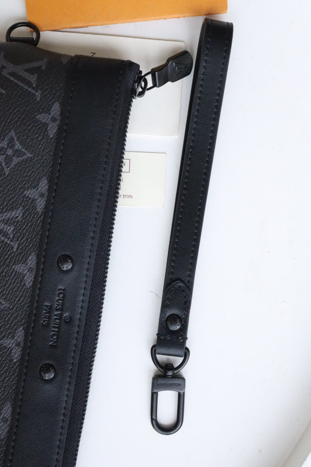 Louis Vuitton Luxury Black Monogram Canvas Zipper Clutch Bag with Wrist Strap